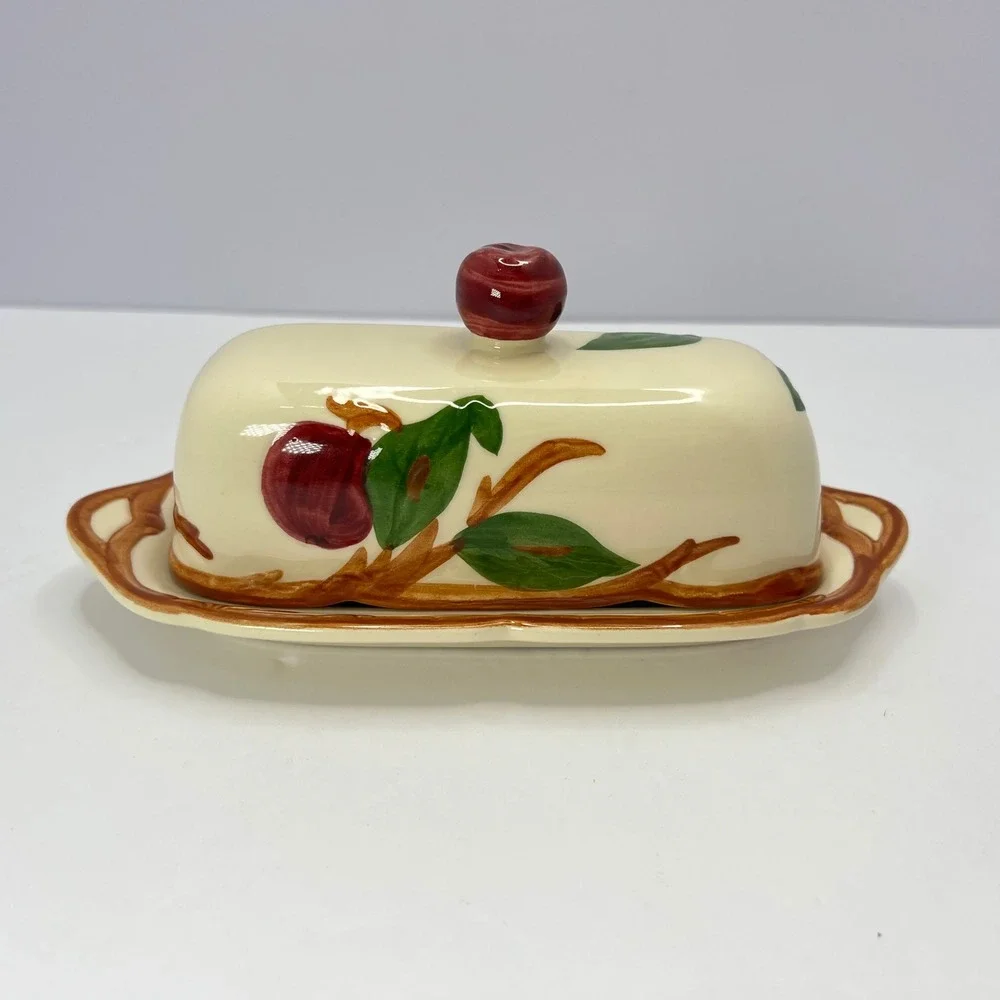 Franciscan Apple Butter Dish with Lid 1949-1953 Vintage Hand Painted USA Made